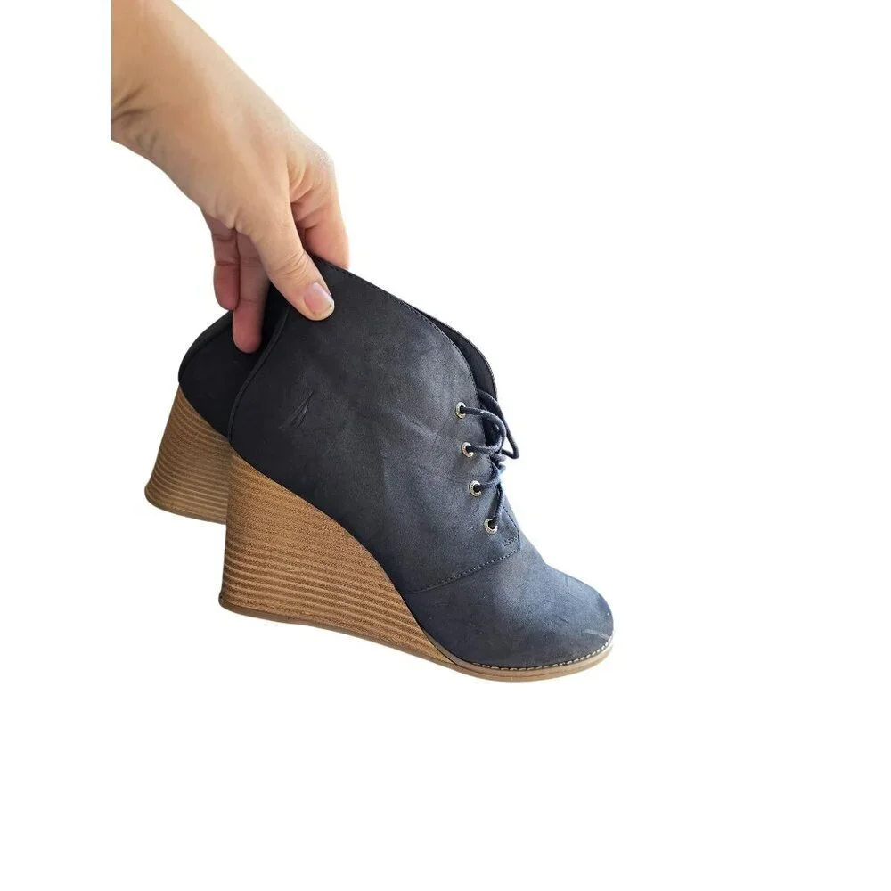 Nautica Waterline Navy blue Lace Up Wedge Ankle Booties Women's Size 10 Coastal